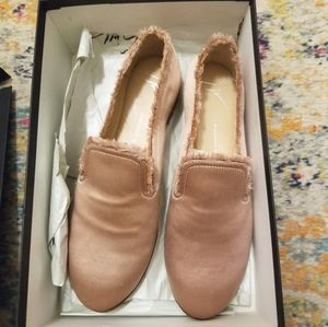Giuseppe Zanotti Blush Pink Beige Dalila Satin Fringe Loafer Flats Size 38